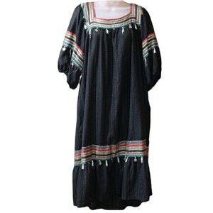 Ramona Rull Black Metallic Stripe Balloon Sleeve Vintage Dress 1X Retro